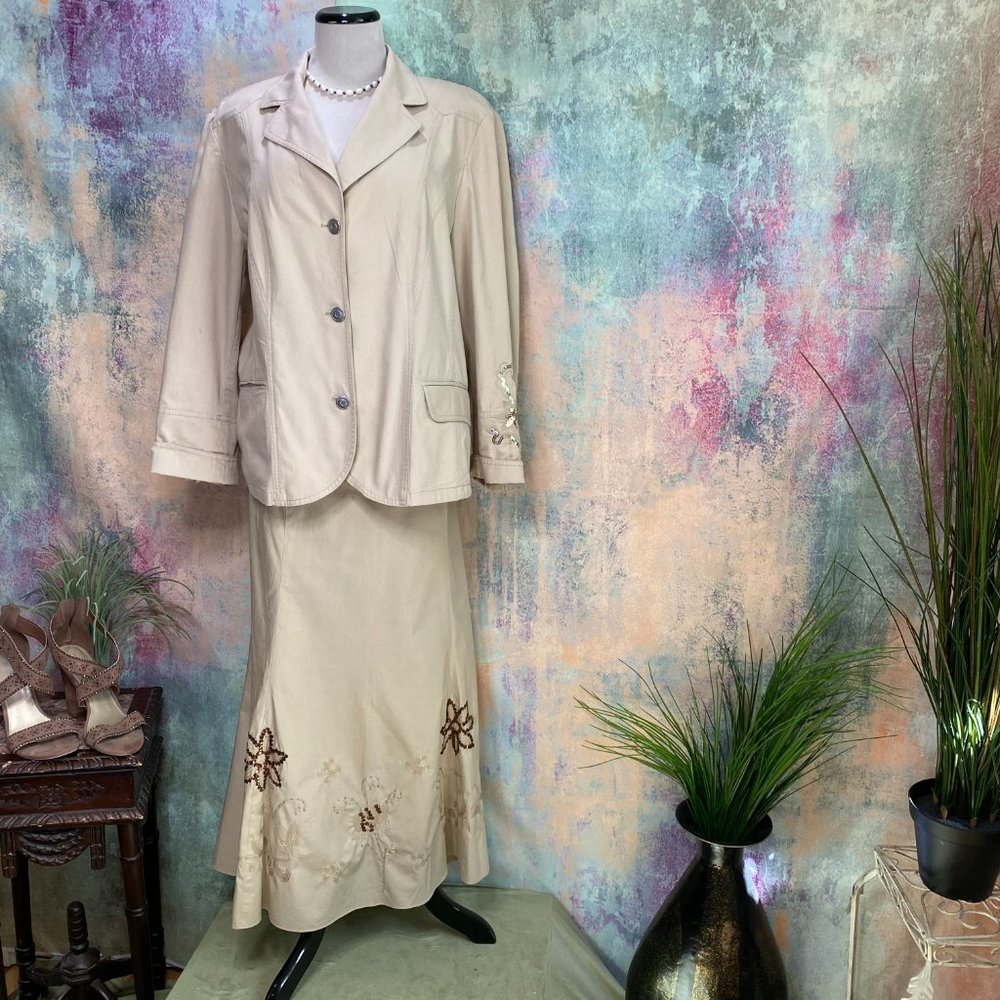 📌Samoon Vintage 80s Embroidered Cotton Skirt Set